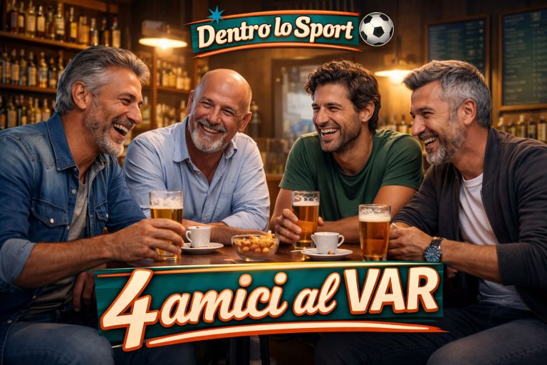 Quattro amici al bar discutono di calcio con birre e caffè – rubrica 4 amici al VAR Dentro lo Sport