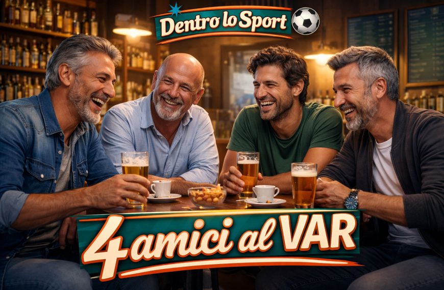Quattro amici al bar discutono di calcio con birre e caffè – rubrica 4 amici al VAR Dentro lo Sport