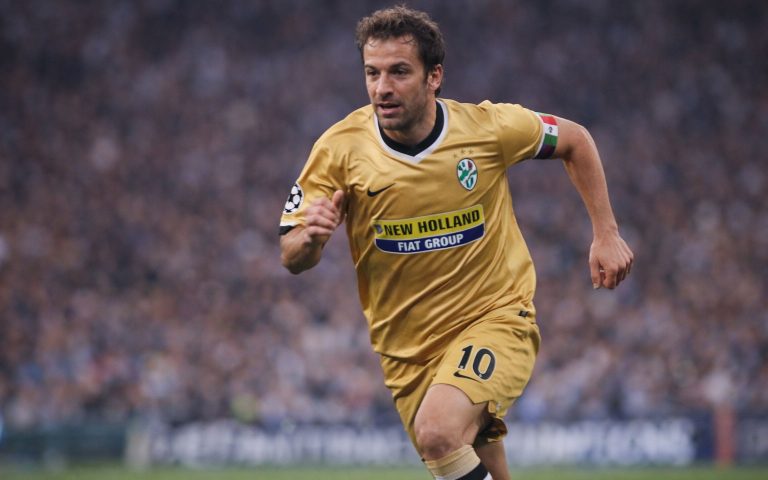 Alessandro Del Piero in azione con la Juventus al Bernabeu nella notte della standing ovation contro il Real Madrid