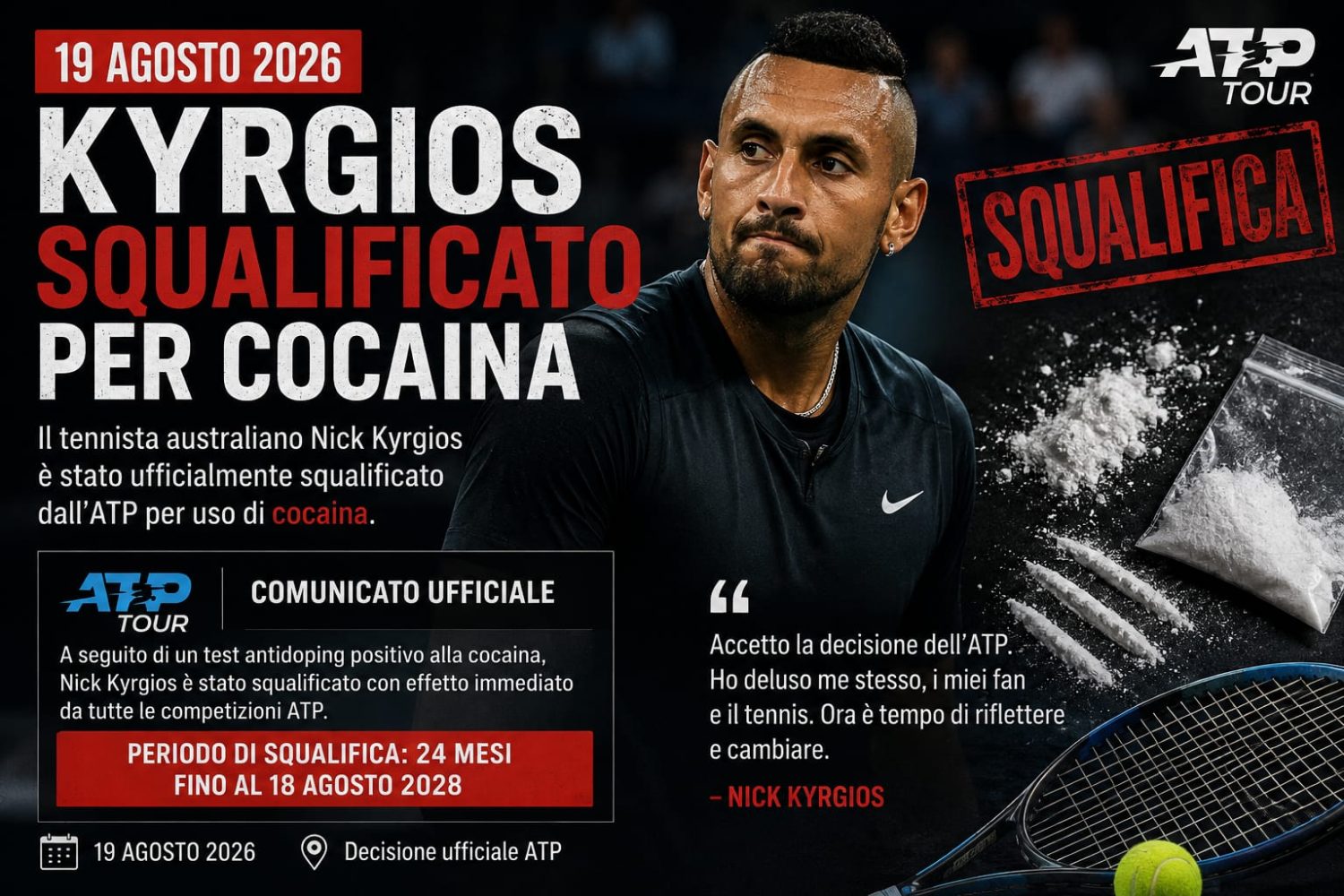 Kyrgios positivo alla cocaina: il campione mai&hellip;